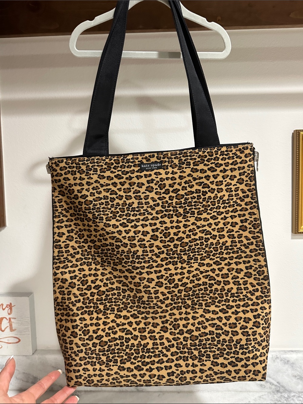 kate spade reversible Leopard-Print Tote with Black Straps (13” wide x 16” tall)